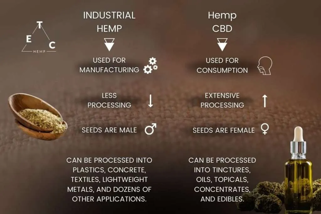 Infographic with the difference between industrial hemp and hemp CBD